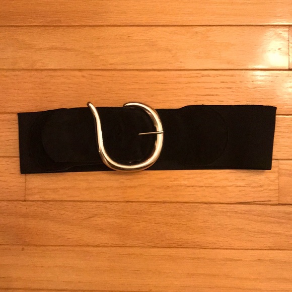 Black velvet belt with silver bulky buckle - Picture 2 of 4